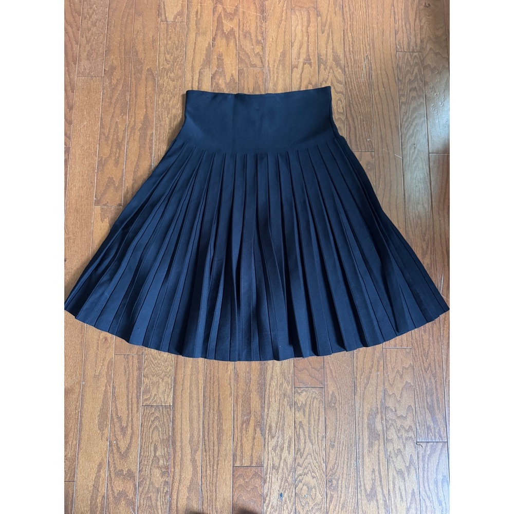 Aleeza Paris Charlotte Black Pleated Heavy Knit Midi Skirt Womens XL High Waist